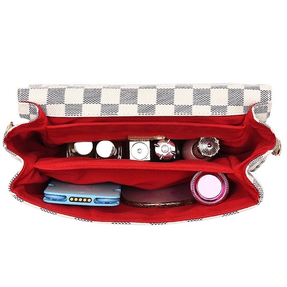 ‼️LAST ONE‼️🆕🌿CREAM/GRAY Leather Checkered Tote Crossbody Bag - Picture 7 of 17